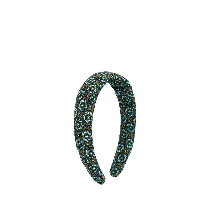 DARK GREEN PRINTED SILK HEADBAND