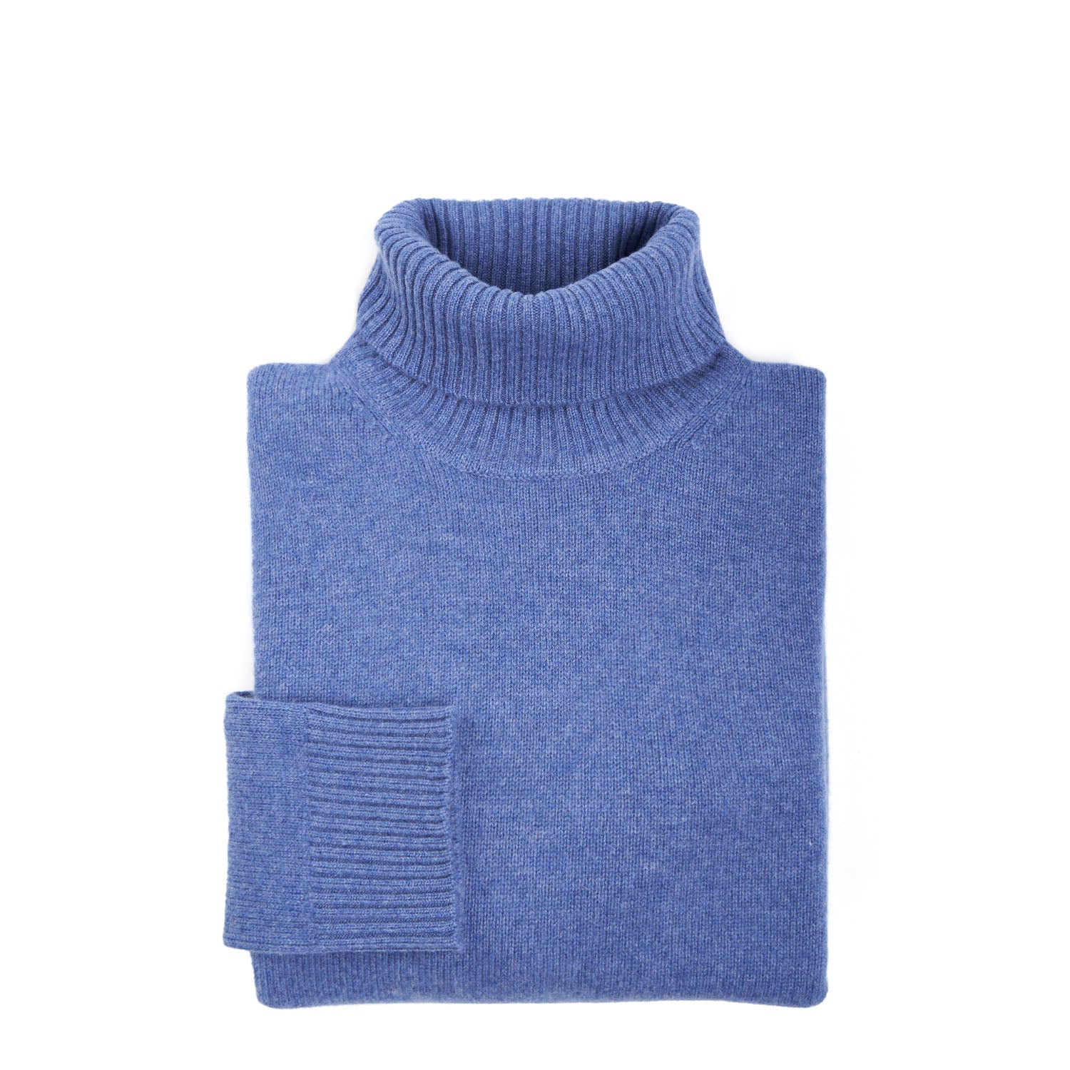 Maglione Donna A Collo Alto In Misto Cashmere, Slim Fit, Manica Lunga, Tinta Unita Azzurro, Taglia XL