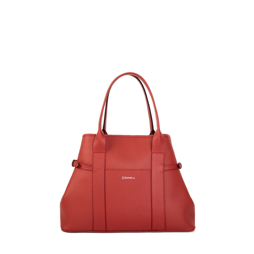 RED MIDI TOTE BAG SIDE BUCKLES