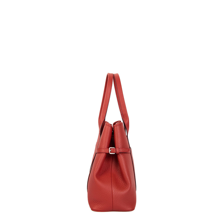 RED MIDI TOTE BAG SIDE BUCKLES