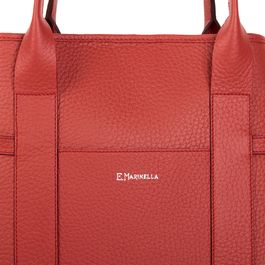 RED MIDI TOTE BAG SIDE BUCKLES