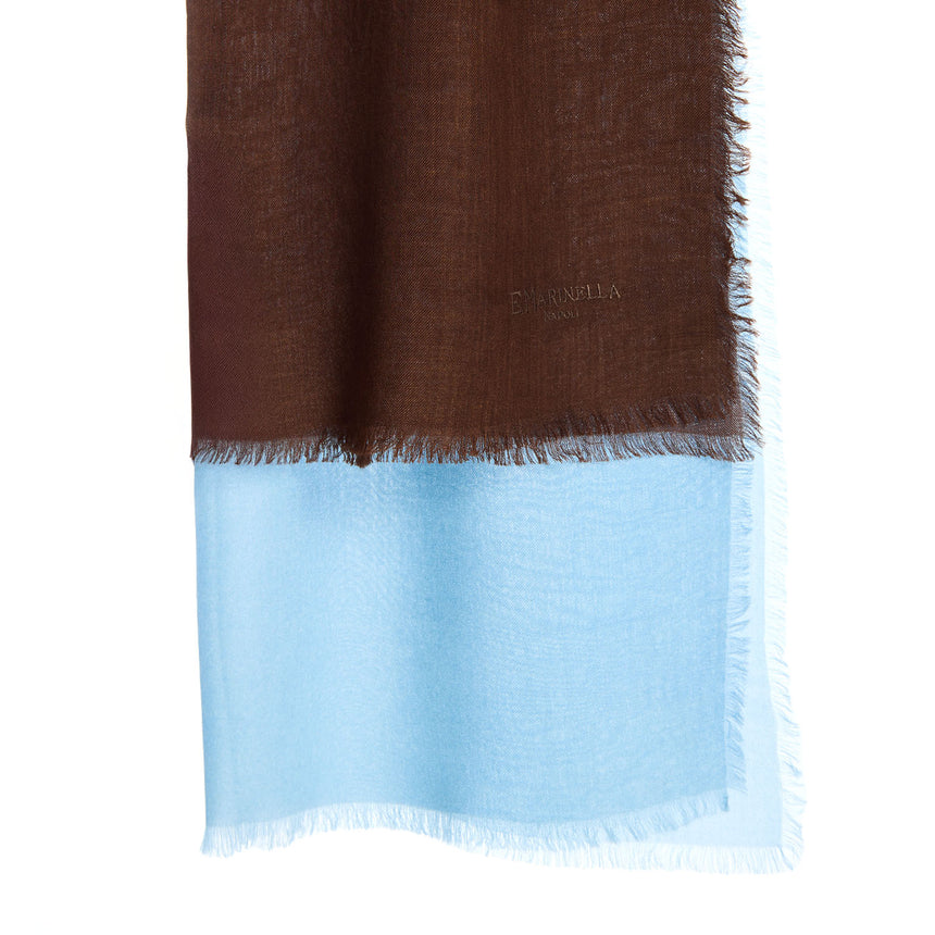 LIGHT BLUE AND BROWN CASHMERE PASHMINA