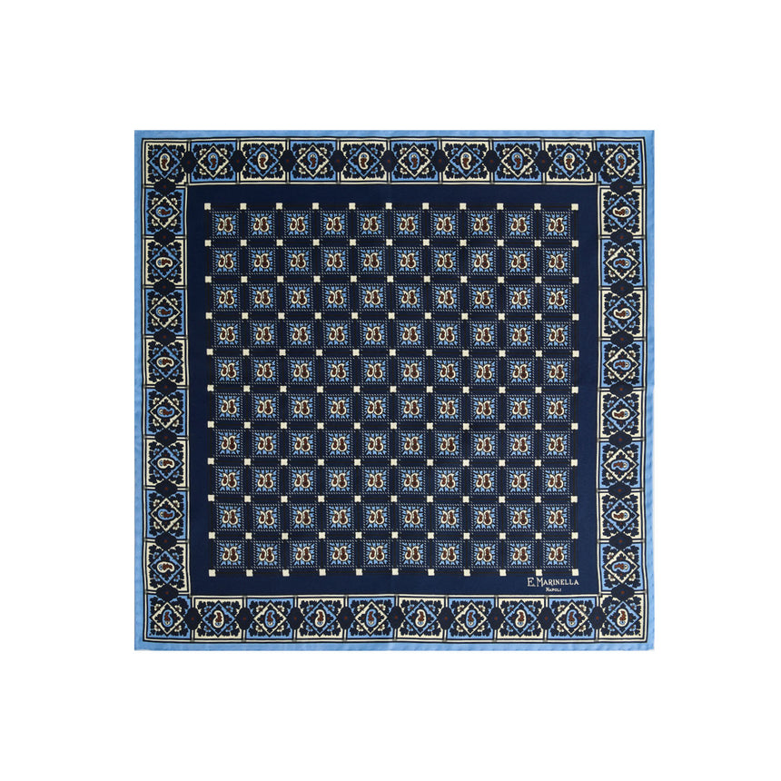 POCHETTE DA TASCHINO IN SETA STAMPATA BLU SCURO