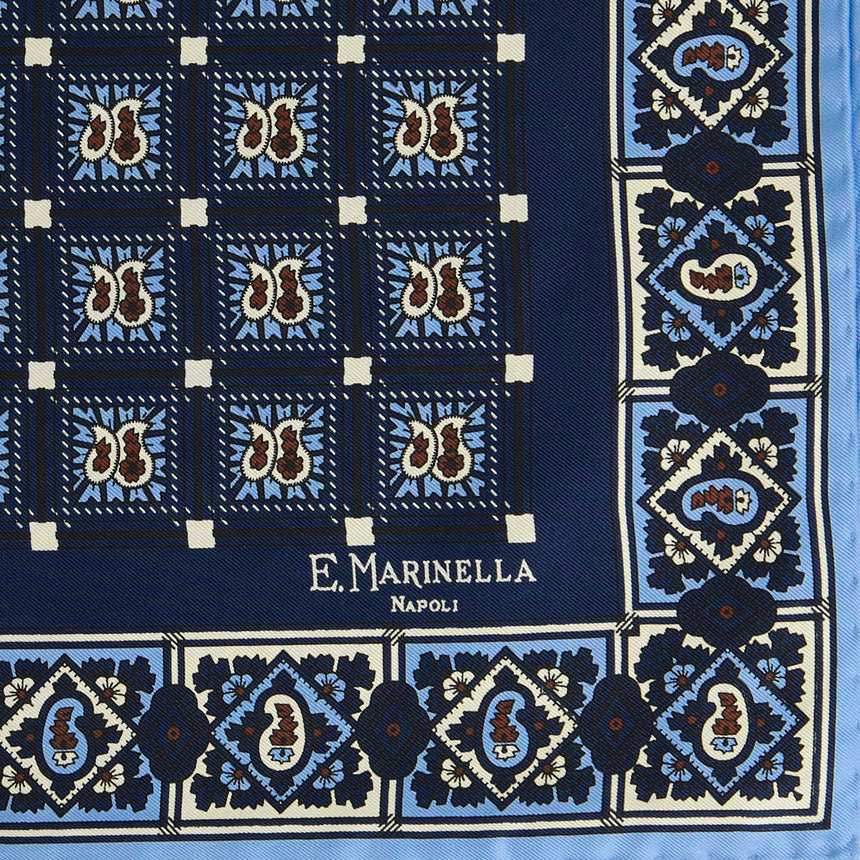 POCHETTE DA TASCHINO IN SETA STAMPATA BLU SCURO