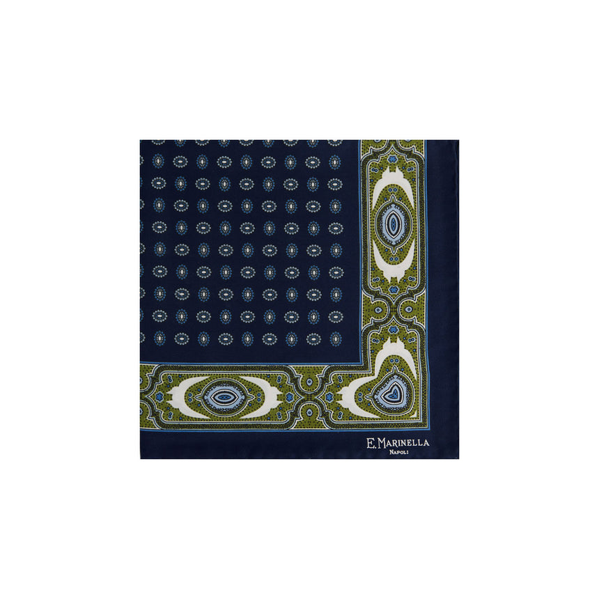 POCHETTE DA TASCHINO IN SETA STAMPATA BLU SCURO
