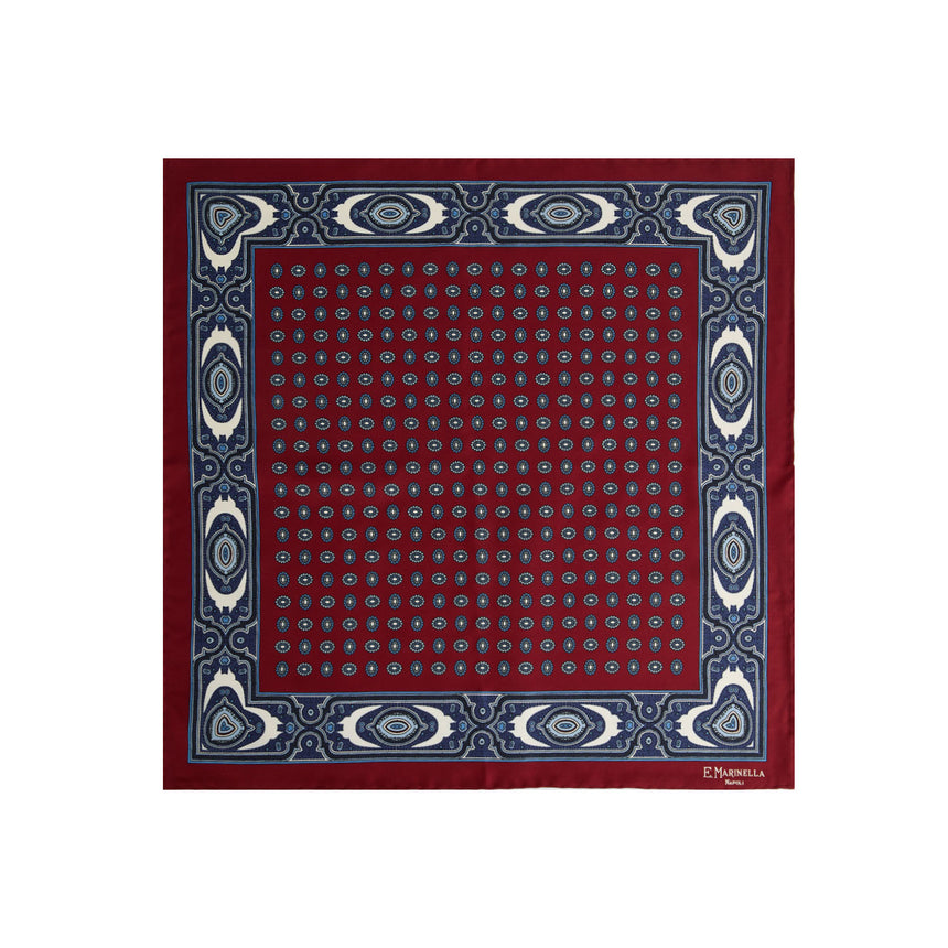 BURGUNDY PRINTED SILK POCKET SQUARE