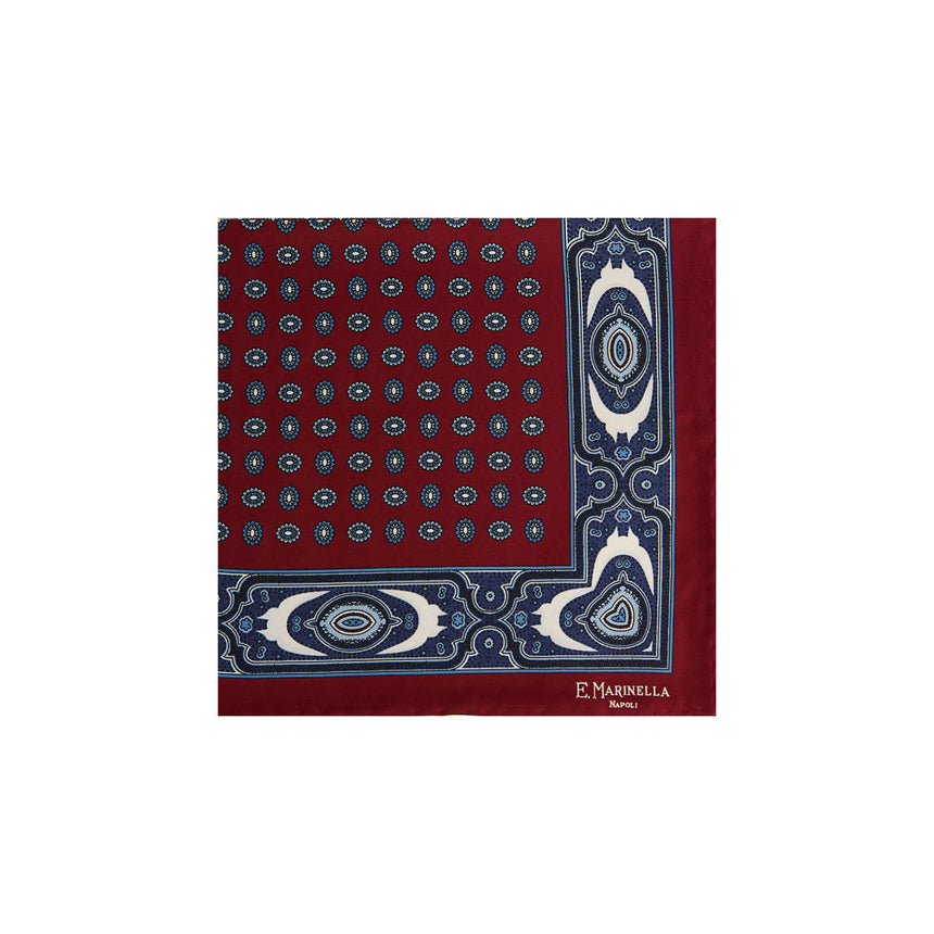 BURGUNDY PRINTED SILK POCKET SQUARE