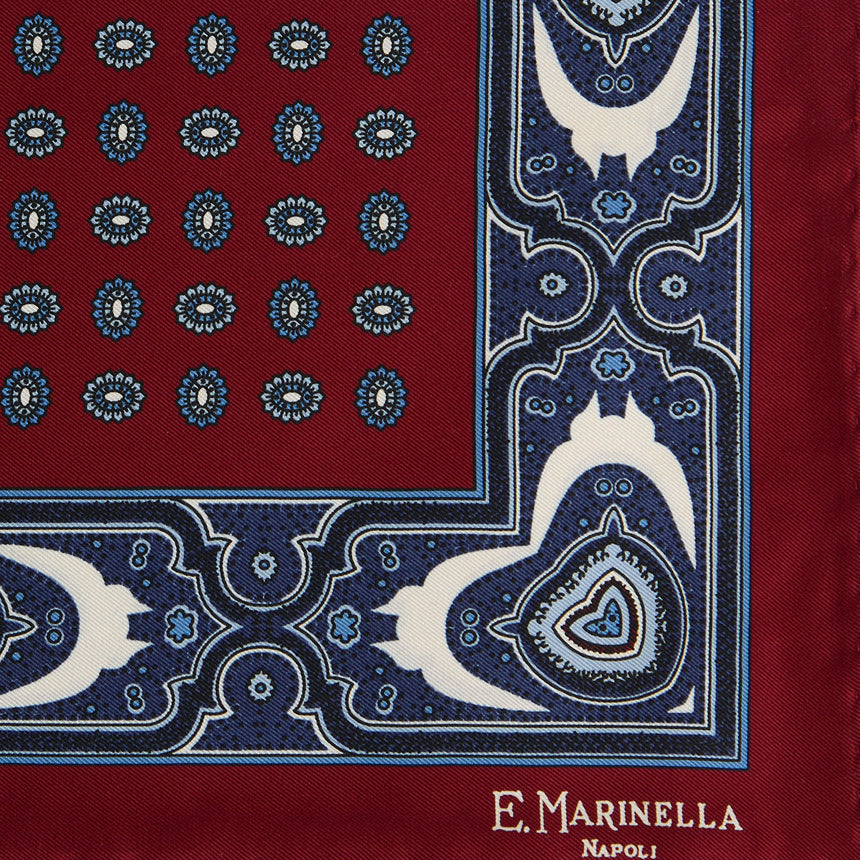 BURGUNDY PRINTED SILK POCKET SQUARE