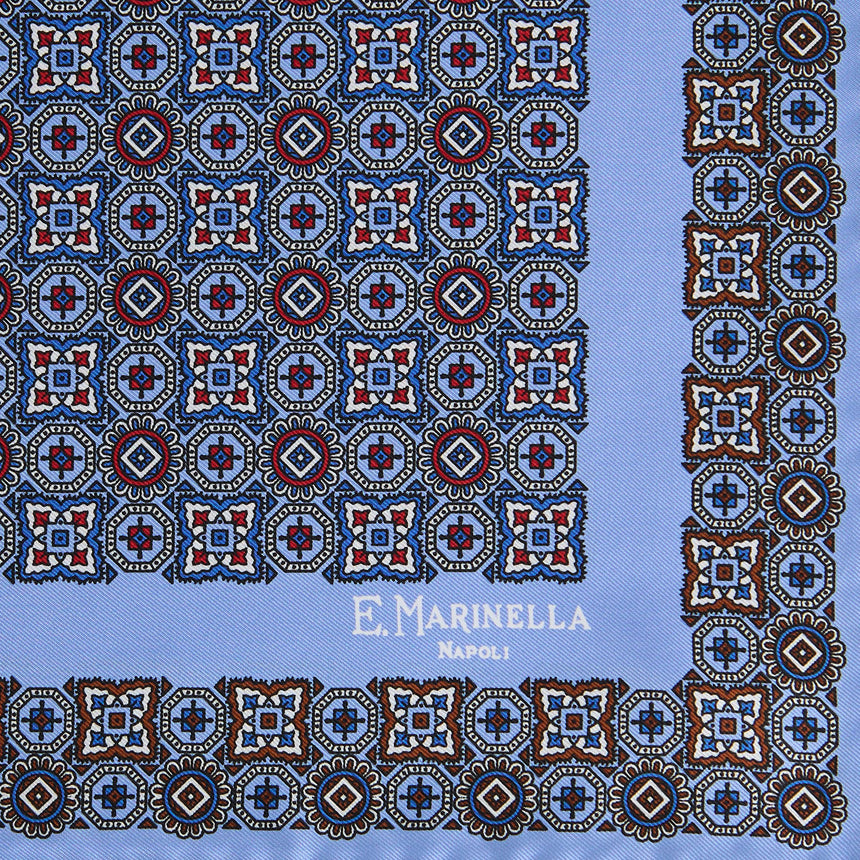 LIGHT BLUE PRINTED SILK POCKET SQUARE