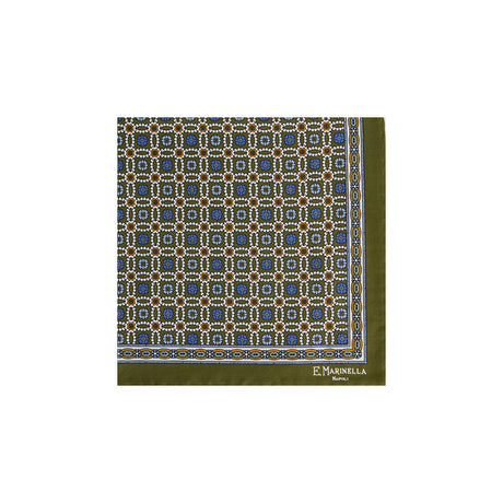 OLIVE GREEN PRINTED SILK POCKET SQUARE