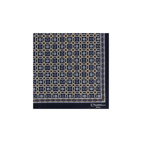 DARK BLUE PRINTED SILK POCKET SQUARE