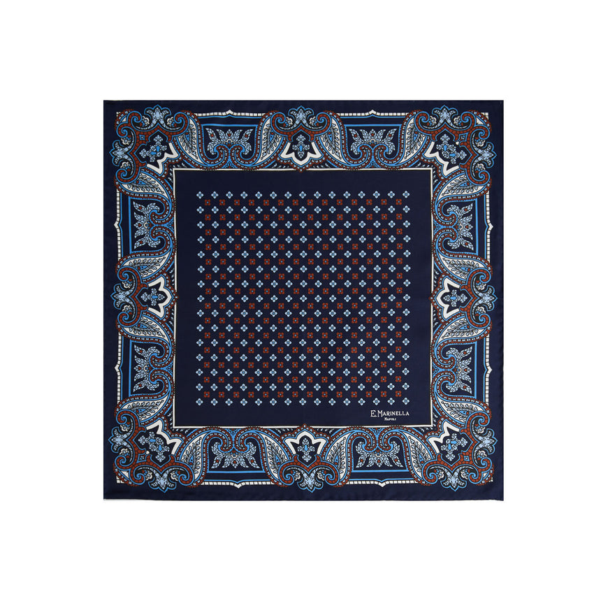 DARK BLUE PRINTED SILK POCKET SQUARE