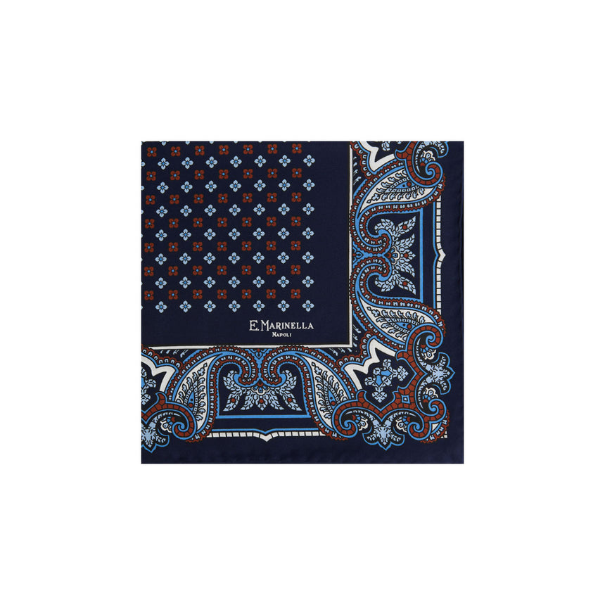 DARK BLUE PRINTED SILK POCKET SQUARE