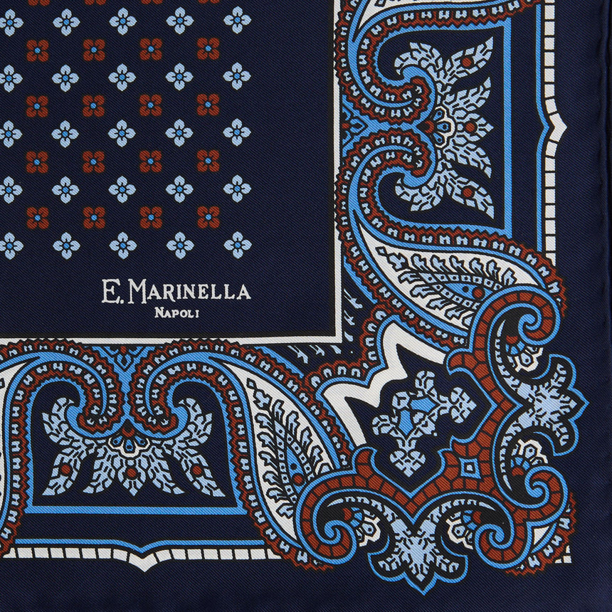 DARK BLUE PRINTED SILK POCKET SQUARE