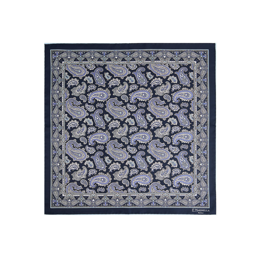 POCHETTE DA TASCHINO IN SETA STAMPATA BLU SCURO