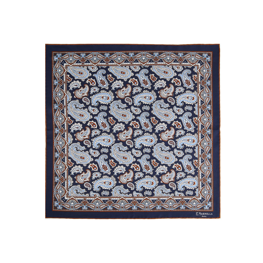 DARK BLUE PRINTED SILK POCKET SQUARE