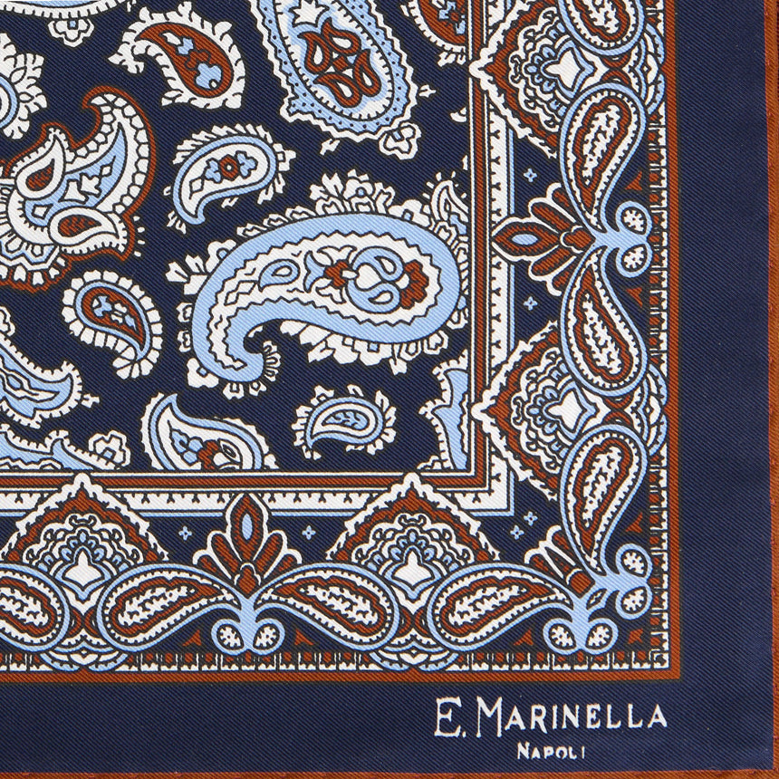 DARK BLUE PRINTED SILK POCKET SQUARE
