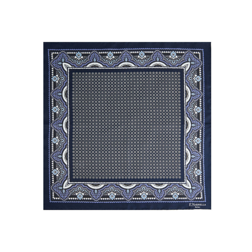 POCHETTE DA TASCHINO IN SETA STAMPATA BLU SCURO