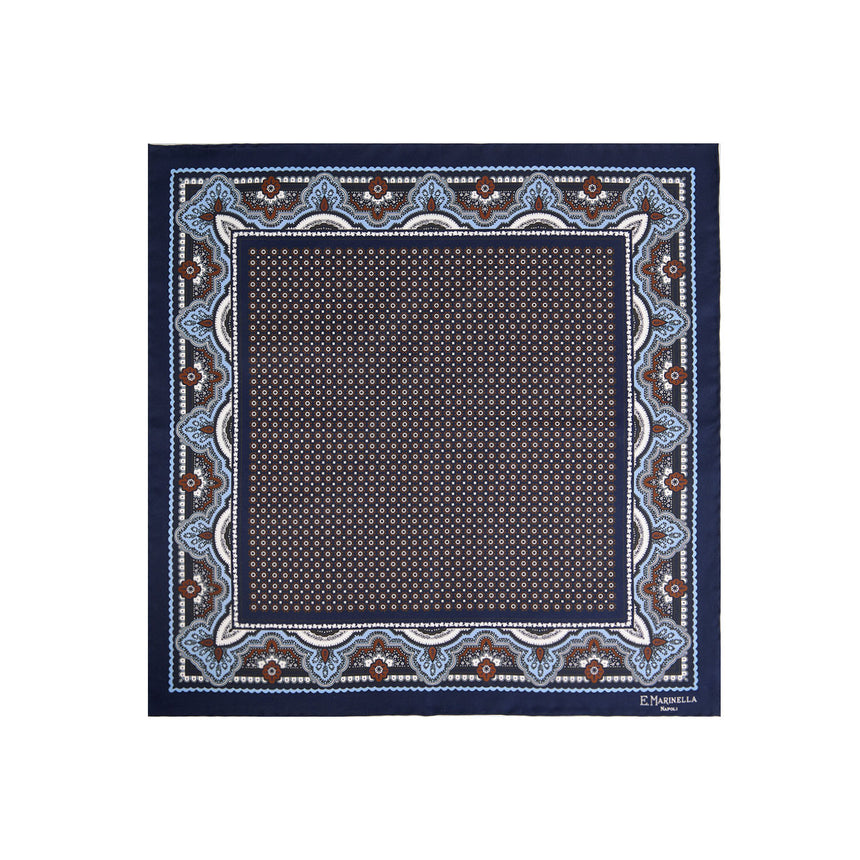 DARK BLUE PRINTED SILK POCKET SQUARE