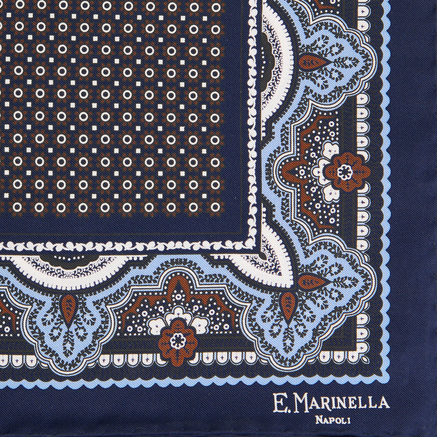 DARK BLUE PRINTED SILK POCKET SQUARE
