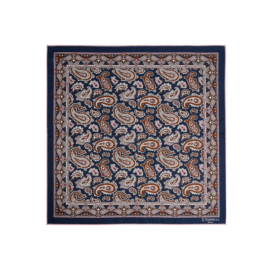 DARK BLUE PRINTED SILK POCKET SQUARE