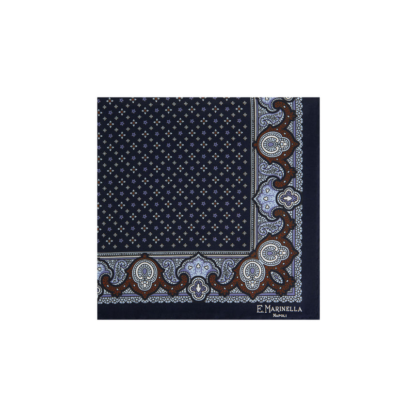 POCHETTE DA TASCHINO IN SETA STAMPATA BLU SCURO