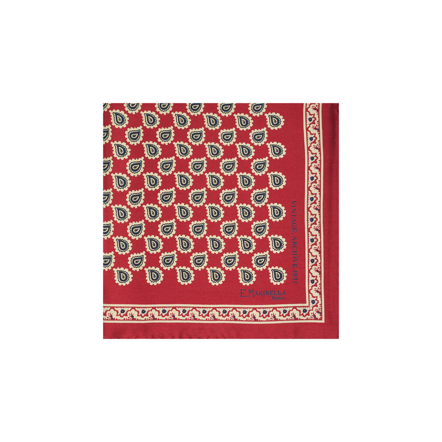 BURGUNDY HAND-PRINTED SILK POCKET SQUARE