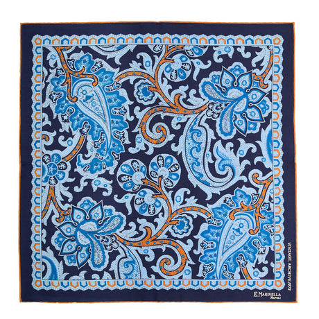 POCHETTE DA TASCHINO IN SETA STAMPATA A MANO BLU SCURO