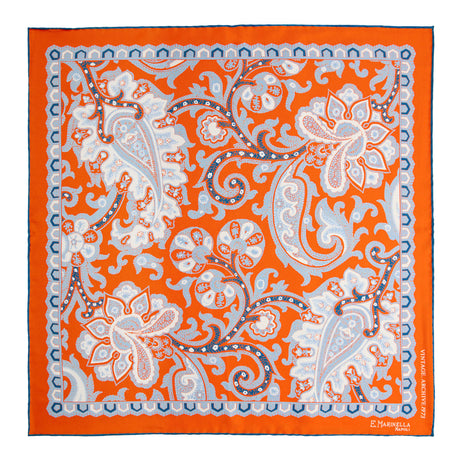 ORANGE HAND-PRINTED SILK POCKET SQUARE