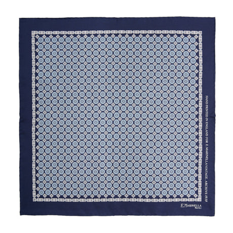 BLUE HAND-PRINTED SILK POCKET SQUARE