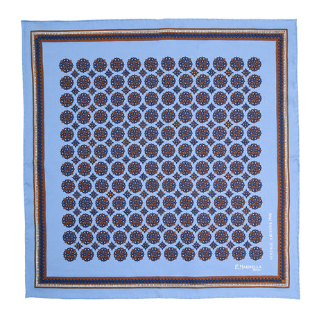 LIGHT BLUE HAND-PRINTED SILK POCKET SQUARE