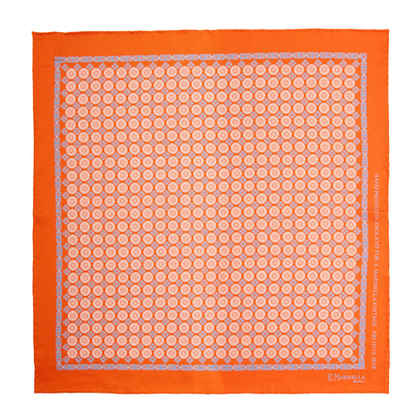 ORANGE HAND-PRINTED SILK POCKET SQUARE
