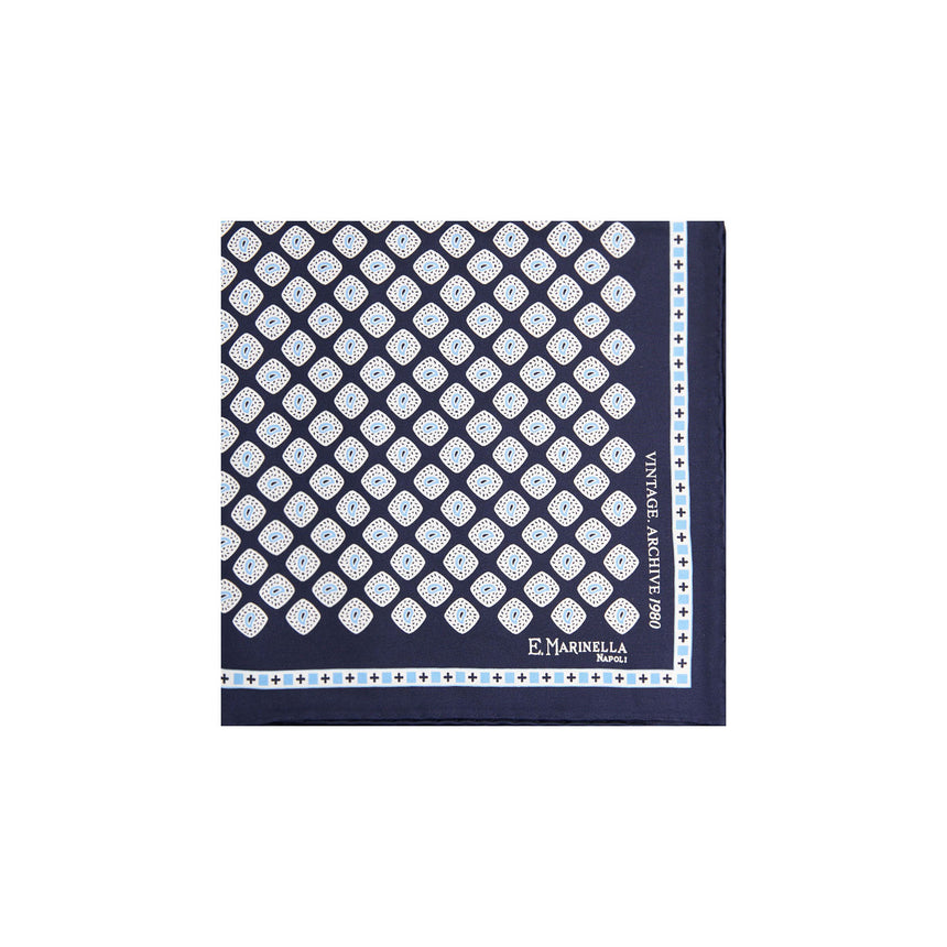 POCHETTE DA TASCHINO IN SETA STAMPATA A MANO BLU SCURO