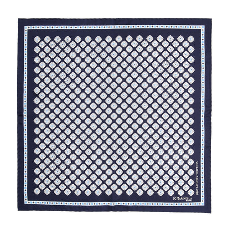 DARK BLUE HAND-PRINTED SILK POCKET SQUARE