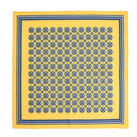 YELLOW HAND-PRINTED SILK POCKET SQUARE