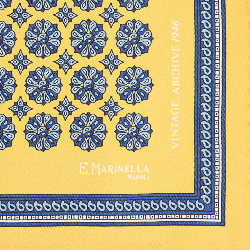 YELLOW HAND-PRINTED SILK POCKET SQUARE