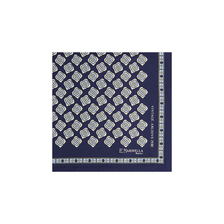 DARK BLUE HAND-PRINTED SILK POCKET SQUARE
