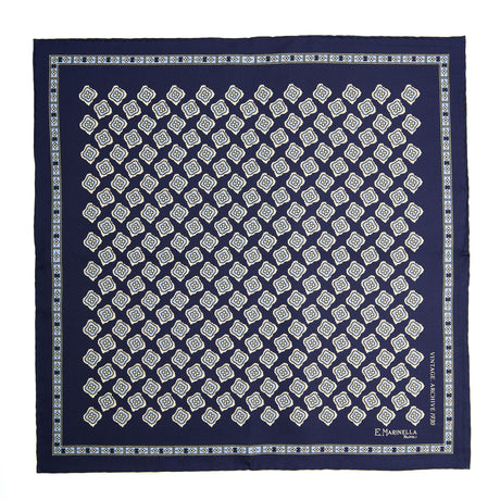 DARK BLUE HAND-PRINTED SILK POCKET SQUARE