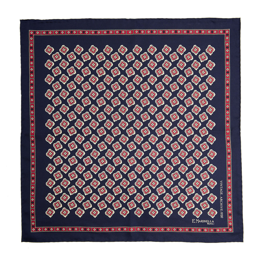 POCHETTE DA TASCHINO IN SETA STAMPATA A MANO BLU SCURO