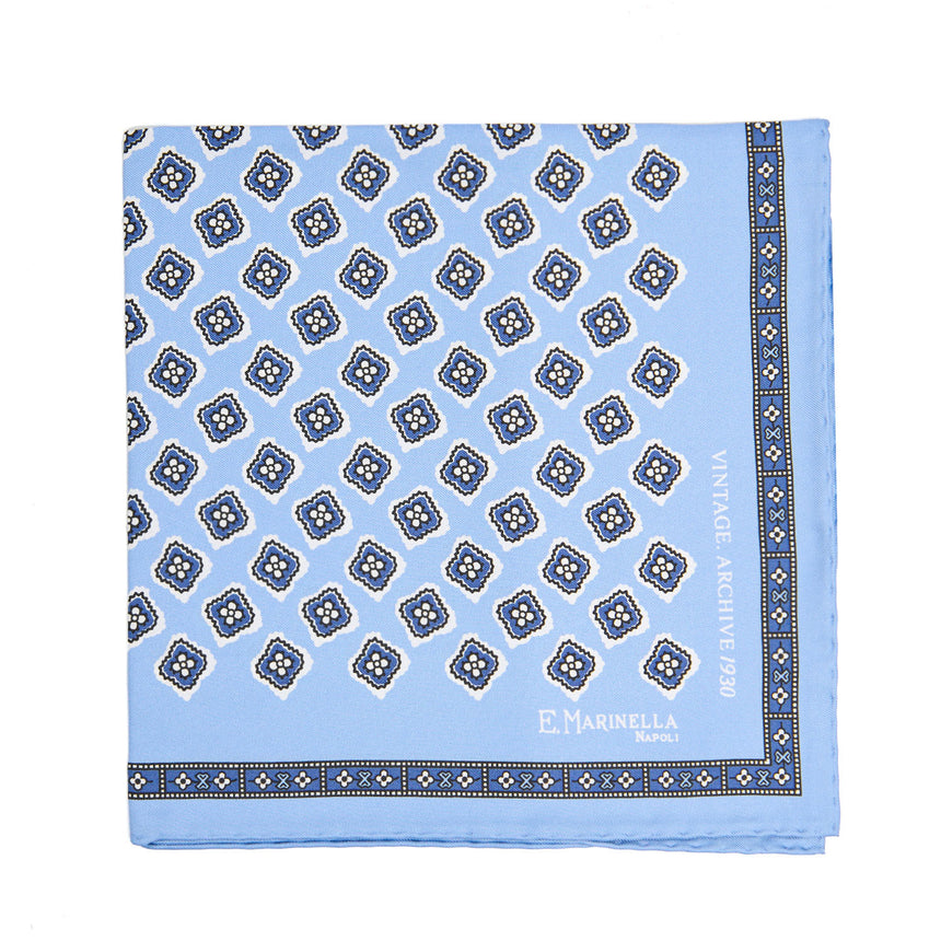 POCHETTE DA TASCHINO IN SETA STAMPATA A MANO AZZURRA