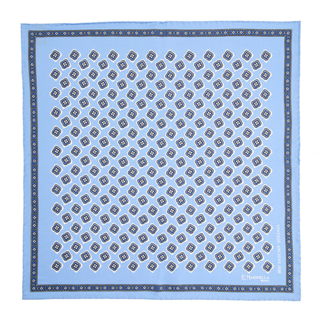 LIGHT BLUE HAND-PRINTED SILK POCKET SQUARE