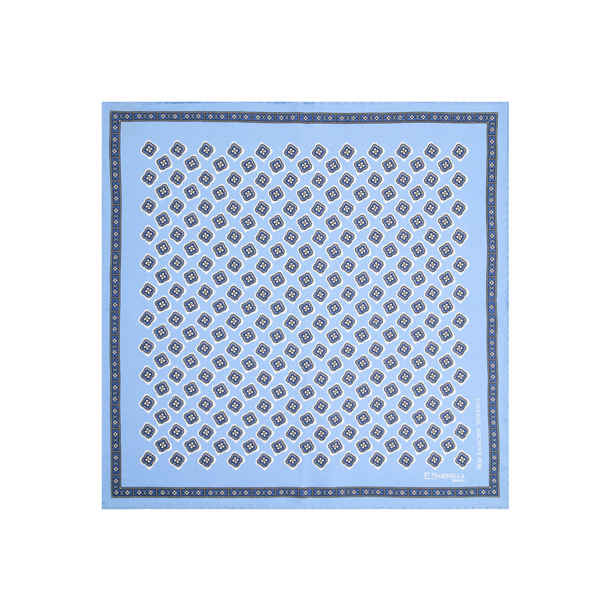 LIGHT BLUE HAND-PRINTED SILK POCKET SQUARE