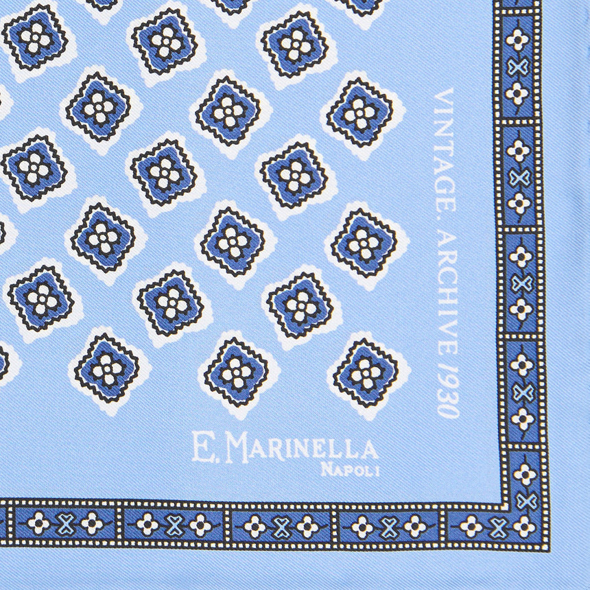 POCHETTE DA TASCHINO IN SETA STAMPATA A MANO AZZURRA