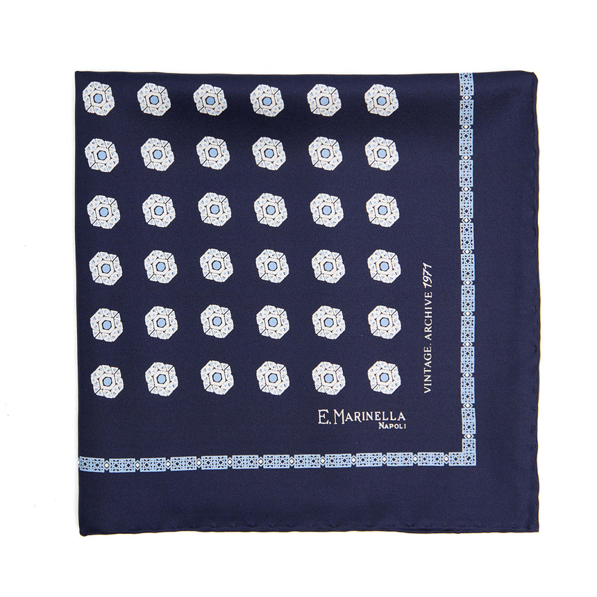 POCHETTE DA TASCHINO IN SETA STAMPATA A MANO BLU SCURO