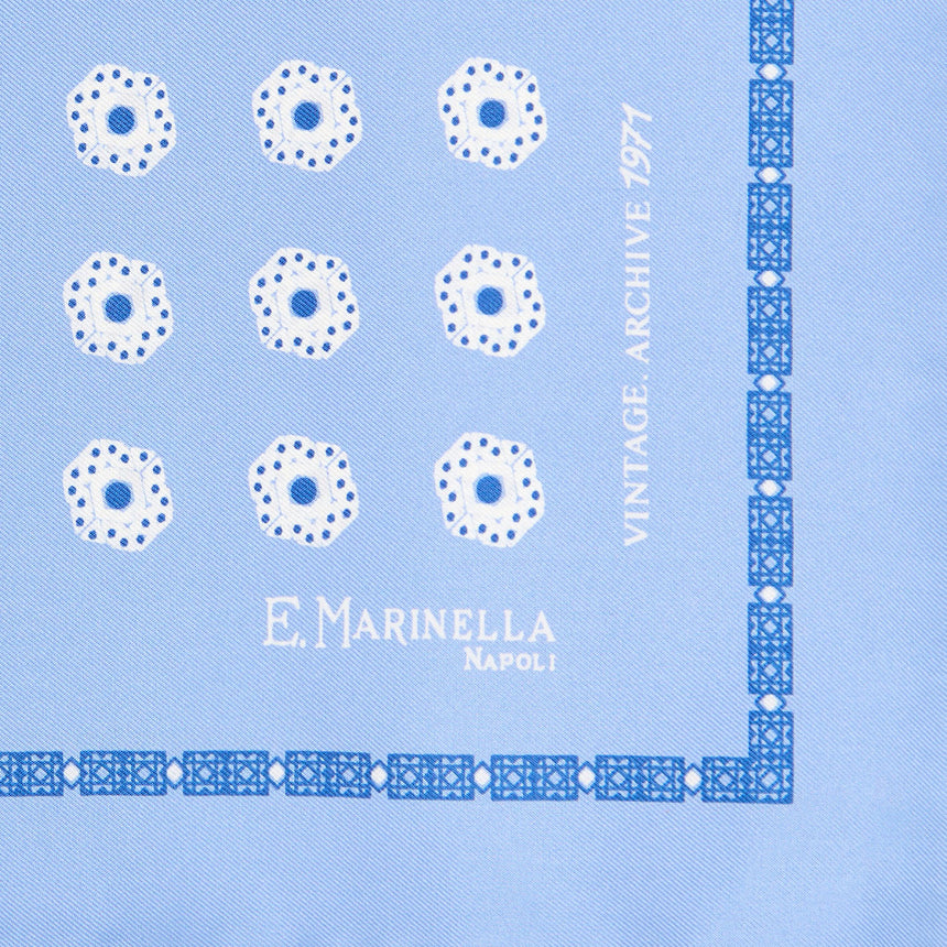LIGHT BLUE HAND-PRINTED SILK POCKET SQUARE