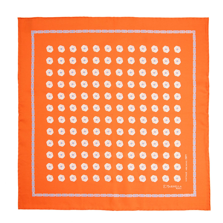 ORANGE HAND-PRINTED SILK POCKET SQUARE