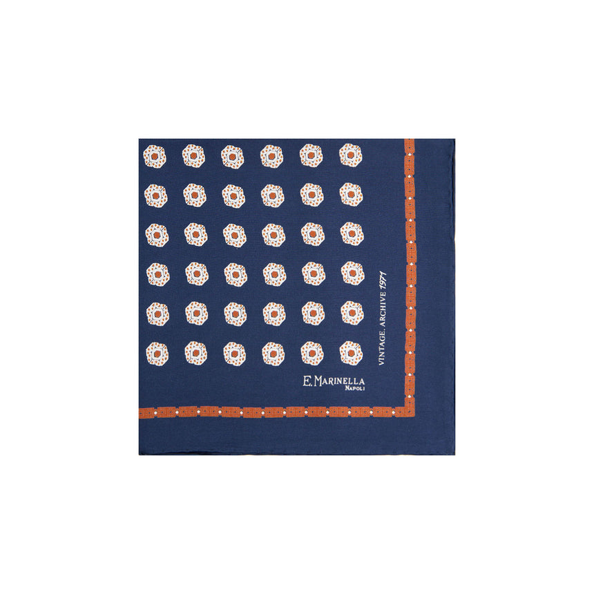 POCHETTE DA TASCHINO IN SETA STAMPATA A MANO BLU SCURO