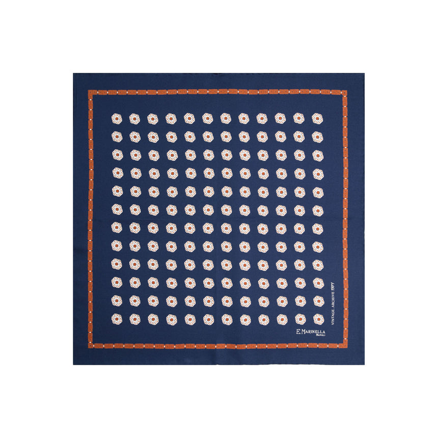 POCHETTE DA TASCHINO IN SETA STAMPATA A MANO BLU SCURO
