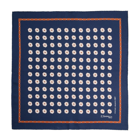 DARK BLUE HAND-PRINTED SILK POCKET SQUARE