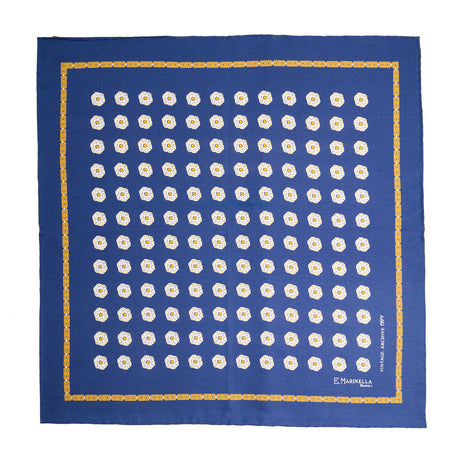 BLUE HAND-PRINTED SILK POCKET SQUARE
